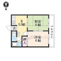 近鉄南大阪線 高田市駅 徒歩6分の賃貸マンション 1階2Kの間取り