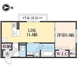 ジューンベリーガーデン 2階1LDKの間取り