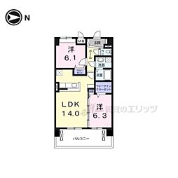 アルドール橿原 3階2LDKの間取り