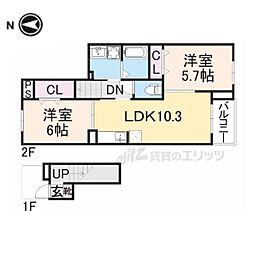 サンシャイン 2LDKの間取図画像