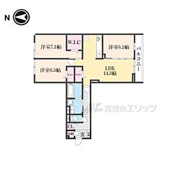 (仮称)D-ROOM橿原市畝傍御陵前PJ B棟 3LDKの間取図画像
