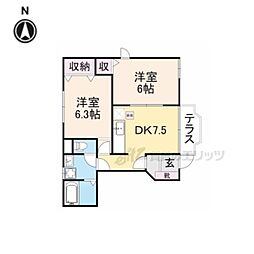 ファインヴィラB 2DKの間取図画像