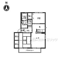 アーバヒルB 2LDKの間取図画像