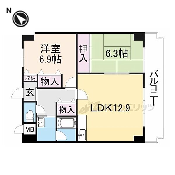 サニーコート西真美 505｜奈良県香芝市西真美1丁目(賃貸マンション2LDK・5階・59.81㎡)の写真 その2