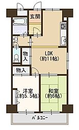 北野田大発マンションB棟 2LDKの間取図画像