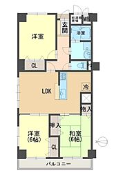 白鷺スカイハイツ 3LDKの間取図画像