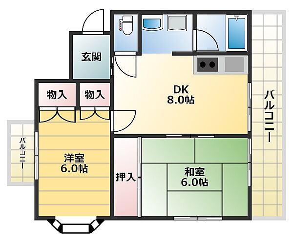 アークマンション ｜大阪府羽曳野市野々上4丁目(賃貸マンション2DK・3階・44.36㎡)の写真 その2