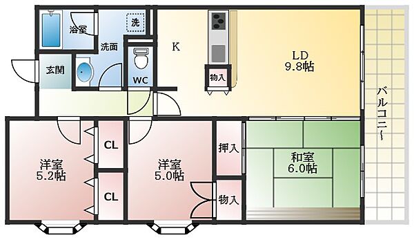 パラッツォドゥエ ｜大阪府藤井寺市大井2丁目(賃貸マンション3LDK・3階・68.25㎡)の写真 その2