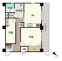 タウンハイツ亀有1号棟 2DKの間取図画像