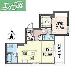 ビィアン　アテリア 1階1LDKの間取り