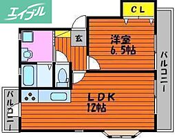 サウスシャインハヤシ 1LDKの間取図画像
