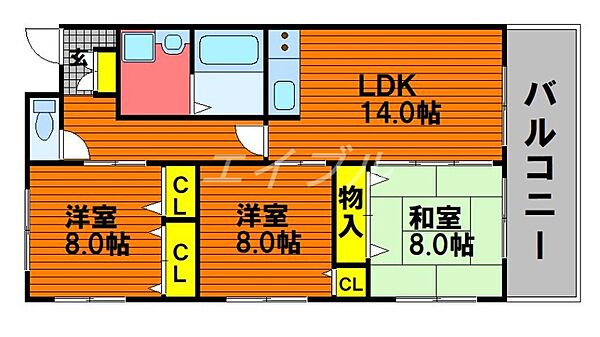 ルネス今村公園 ｜岡山県岡山市北区今6丁目(賃貸マンション3LDK・2階・64.42㎡)の写真 その2