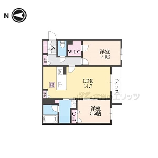 奈良県生駒市中菜畑2丁目(賃貸マンション2LDK・1階・63.59㎡)の写真 その2