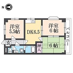 グレースコーポ東生駒 3DKの間取図画像