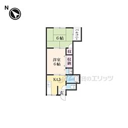 近鉄生駒線 一分駅 徒歩6分の賃貸アパート 2階2Kの間取り