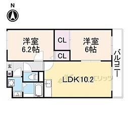 ルディシアコート 6階2LDKの間取り