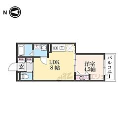 プレサンスクレージュ喜里川町　Ｎｏｒｔｈ 2階1LDKの間取り