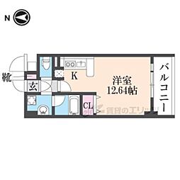近鉄奈良線 河内花園駅 徒歩6分の賃貸マンション 5階ワンルームの間取り