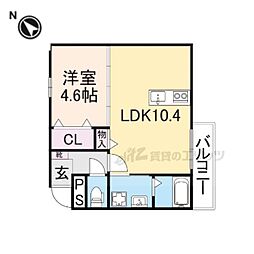 ウィンドヒル御殿山I 2階1LDKの間取り