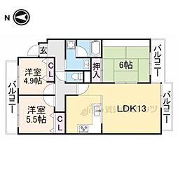 ユニーブル富雄 3階3LDKの間取り