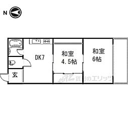 近鉄奈良線 富雄駅 徒歩5分の賃貸アパート 2階2DKの間取り