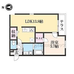 京阪本線 樟葉駅 徒歩14分の賃貸アパート 1階1LDKの間取り