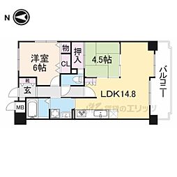 グローバル富雄 5階2LDKの間取り