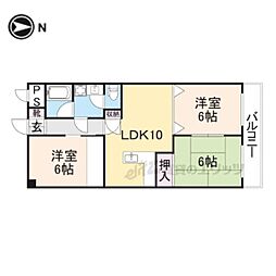 第6サンコウヒルズ北館 2階3LDKの間取り