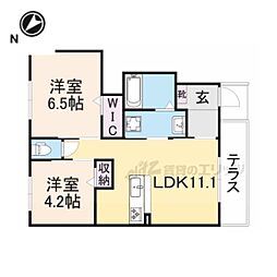 LIVRE東生駒 1階2LDKの間取り
