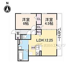 オンディーヌ富雄 3階2LDKの間取り