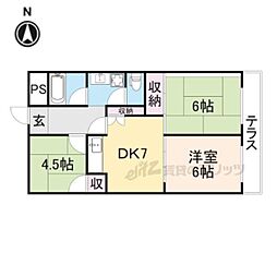 近鉄奈良線 河内花園駅 徒歩5分の賃貸マンション 1階3DKの間取り