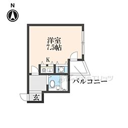 エグゼコート枚方公園 ワンルームの間取図画像