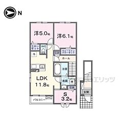 クラール倉治A 2LDKの間取図画像
