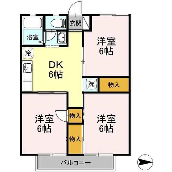 東京都八王子市小宮町(賃貸アパート3DK・1階・52.65㎡)の写真 その2