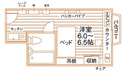 リヴェールエキキタ ワンルームの間取図画像