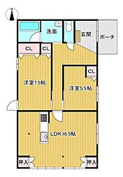 深谷市中瀬　戸建て 2LDKの間取り