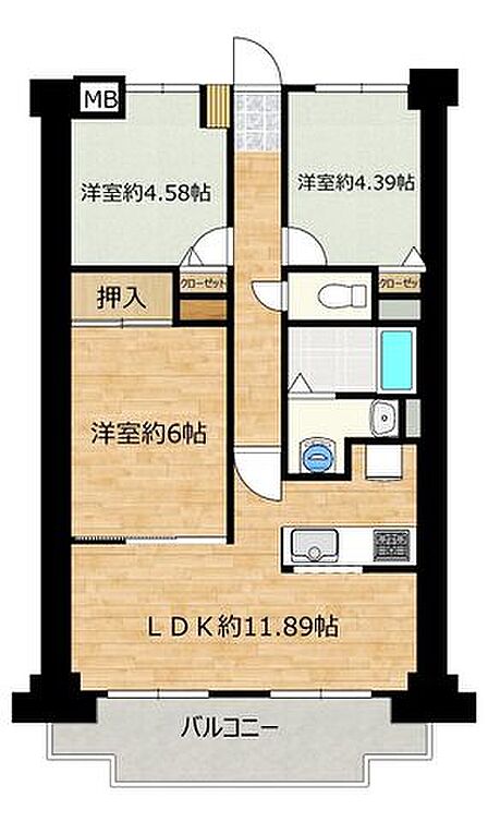 【間取図】使いやすい3LDKの住宅です。