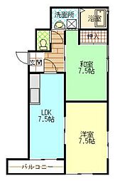 いちりん荘 2DKの間取図画像