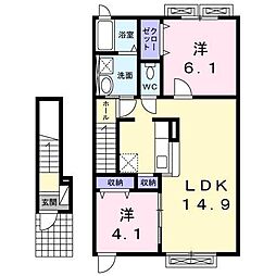 グランディオス1 2LDKの間取図画像