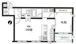 ガーデン都立大 1LDKの間取図画像