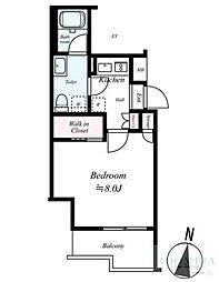 メイクスデザイン蔵前 2階1Kの間取り
