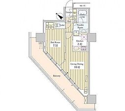 ユニゾンタワー 14階1LDKの間取り