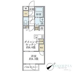 新宿区早稲田鶴巻町マンション 1DKの間取図画像