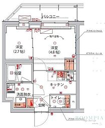 ハーモニーレジデンス神楽坂ヒルズthird 1DKの間取図画像