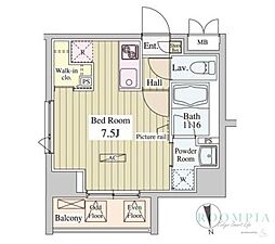 SK-ONE市ヶ谷 1Kの間取図画像