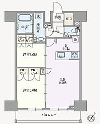 アジールコート塩浜キャナル 2LDKの間取図画像