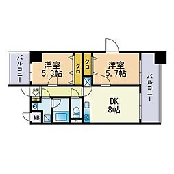 センターコート博多駅南 2DKの間取図画像