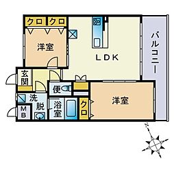 モンレーヴ比恵 2LDKの間取図画像