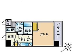 カスタリア東比恵 1Kの間取図画像