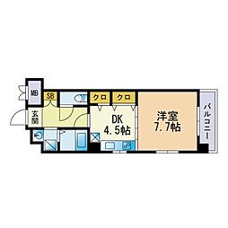 コンフォート博多 1DKの間取図画像